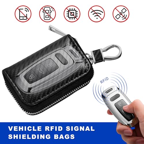 Faraday Bag for Car Keys, Carbon Fiber Car Rfid Signal Blocking Bags Key Protector Tool Anti-theft Fob Case for Storage, Faraday Key Fob Holder Protector Portable Signal Blocker with Zipper