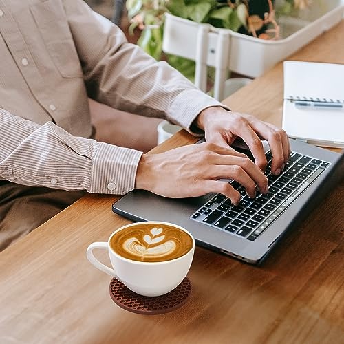 TWTLi Silicone Coasters Set of 8 with Holder — Non-Slip Drink Coasters for Coffee Table, Home Bar & Kitchen, Protects Wood & Marble Surfaces from Water Rings, Dishwasher Safe (Brown) - color: Brown, size: 8 Pcs