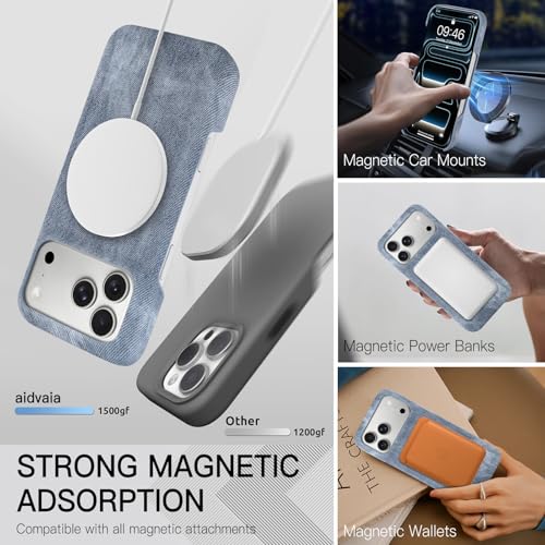 Phone Case for iPhone 17 Pro Max,Gray-Blue | Magnetic Case, Compatible with Magsafe - Denim Fabric - Slim Fit & Soft Feel - color: Grey-blue, size: iPhone 17 Pro Max