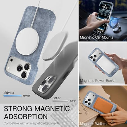 Phone Case for iPhone 17 Pro Max,Gray-Blue | Magnetic Case, Compatible with Magsafe - Denim Fabric - Slim Fit & Soft Feel - color: Grey-blue, size: iPhone 17 Pro Max