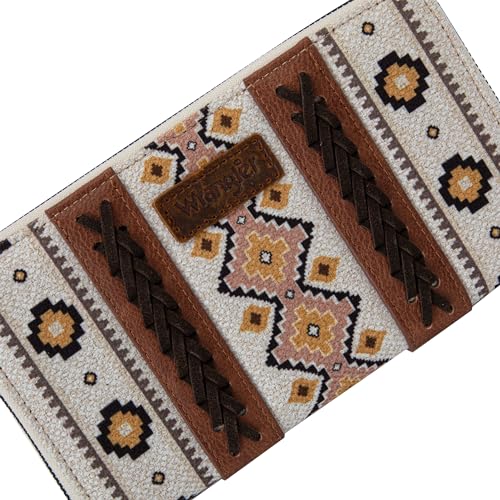 Wrangler Wallet Purse for Women Western Aztec Clutch Wristlet Wallet with Credit Card Holder - color: Angel Coffee
