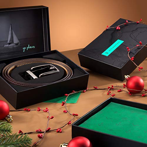 Marino Men’s Genuine Leather Ratchet Dress Belt With Automatic Buckle, Enclosed in an Elegant Gift Box - color: Vaulted Classic - Mahogany, size: Adjustable from 28" to 44" Waist