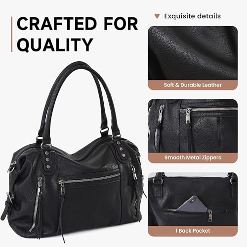 TANTOMI Women's Tote Handbags ，Soft Crossbody Shoulder Bag Multi Pocket Hobo Bags Womens Purse Top Handle Satchel - color: Black