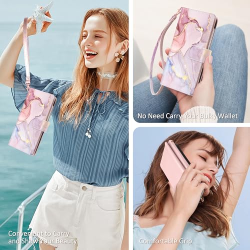 Fingic for Samsung Galaxy S26 Ultra Wallet Case with Card Holder Kickstand | PU Leather Detachable Wrist Strap Shockproof Protective Flip Phone Case for Women for Galaxy S26 Ultra 6.9" 2026, Rose Gold