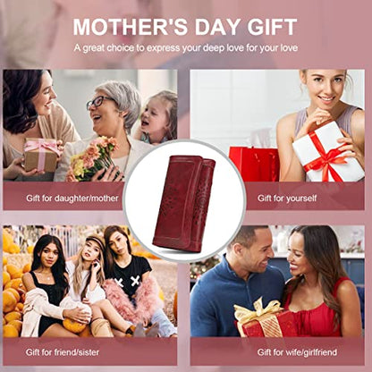 APHISON Womens Wallets RFID Blocking Leather Clutch Long Wallet for Women Card Holder Phone Organizer Ladies Travel Purse Hollow Out Sunflower Design Gift - color: red