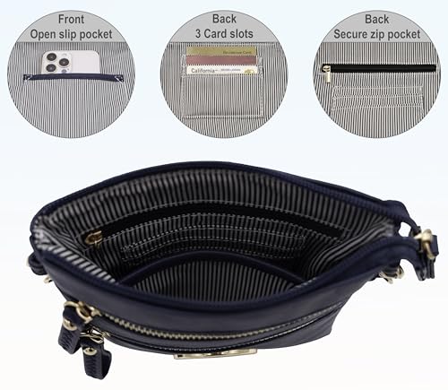 Small Multi Zipper Pockets Crossbody Bag with Detachable Wristlet - color: Navy