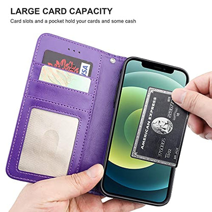 Bocasal Detachable Wallet Case Card Holder for iPhone 12/12 Pro, Purple | Kickstand Card Slots Holder PU Leather Magnetic Shockproof Wrist Strap Removable Flip Protective Cover 6.1 inch - color: Purple