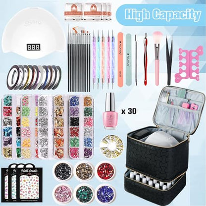 Nail Polish Organizer and Nail Lamp Case, Nail Kit Organizer Holds 30 Bottles (15ml - 0.5 fl.oz) and a Nail Lamp, Nail Polish Carrying Case with Manicure Tools Storage Sections (B-Black) - color: B-Black
