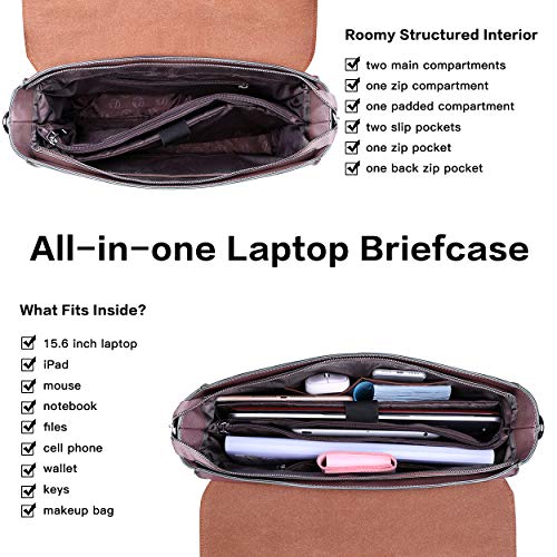 Women's 15.6 Inch Laptop Briefcase, Vintage Purple Saffiano Eco-Leather, 4 Large Compartments, 2 Slip Pockets, 1 Zip-Fastening Pocket - size: 15.6-inch