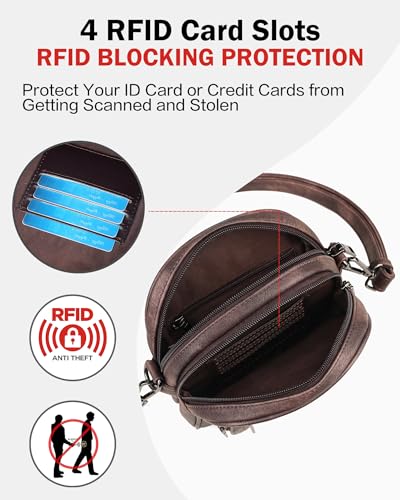 FADEON Small Purses for Women Crossbody Bags, RFID Anti-Theft 4 Card Slots - color: Coffee Brown Retro Style