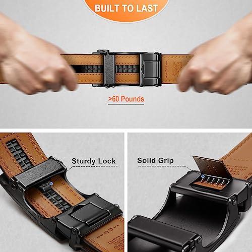 KEMISANT Men's Ratchet Leather Belt 2Pack-Trimmable 1 3/8“-Gift Boxed - color: 2pack-black/Deep Brown4782, size: 30"-36"Waist Adjustable
