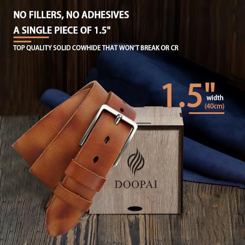 Men's Genuine Leather Casual Belt -Full Grain Leather Belt for Men- 1.5" Handmade Jeans Belt with Gift Box - color: 2pakc Full Grain Belt - 3, size: 42(Fits Waist 40" - 41")