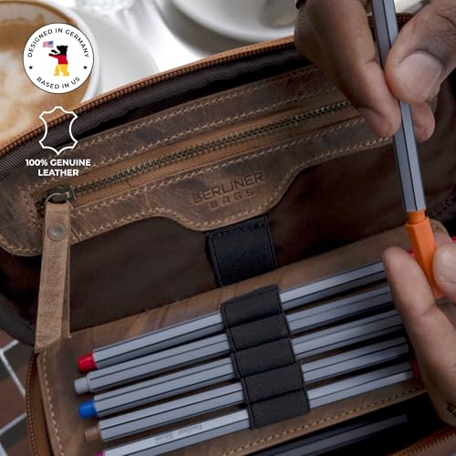 BERLINER BAGS Leather Pencil Case Felix, Pen Pouch For Men & Women- Brown | Genuine Leather Pencil Pouch, YKK Metal Zipper, Pen Loops Included, For Work and University - color: Walnut