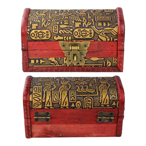 Flylin Vintage Treasure Chest Box, Wood Leather Jewelry Storage Case Holder | Vintage wooden storage chest with combo lock, Photography prop display stage, Small antique decorative jewelry organizer