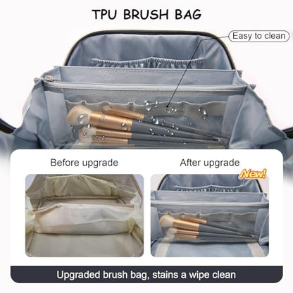BOYATU Travel Makeup Bag Organizer: 180°Open-Flat 3 Pcs Make up Bags Set - color: 01-G-Dark Blue