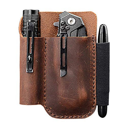 diodrio EDC Leather Knife Sheath Organizer Pouch with Pen Loop, Full Grain Leather, Chestnut - style: For Pocket