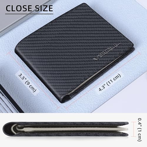 VISOUL Mens Carbon Fiber Leather Bifold Wallet with 2 ID Windows, RFID Blocking Wallet with 2 Money Compartments, Stylish Two-tone Back Pocket Wallet for Men (Black+Light Gray) - color: Black+Light Gray