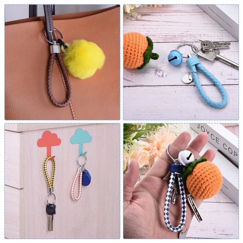 PATIKIL Braided Leather Keychain with Key Ring PU Woven Wristlet Lanyard Strap Fob Keyring Holder for Car Bag Wallet Pendant - color: Yellow