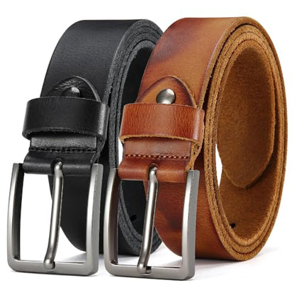Men's Genuine Leather Casual Belt -Full Grain Leather Belt for Men- 1.5" Handmade Jeans Belt with Gift Box - color: 2pakc Full Grain Belt - 3, size: 42(Fits Waist 40" - 41")