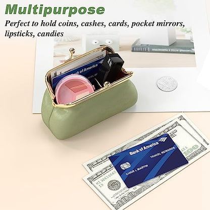 Coin Purse, Small PU Leather Change Purse, Coin Wallet with Clasp | Womens Leather Mini Wallet ID Credit Cards Cash Coin Holder Case Organizer Puse with Clasp - color: Green