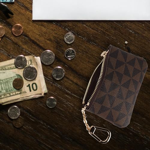 Veki Coin Purse Change Mini Purse Wallet with Zipper, Brown - color: Brown