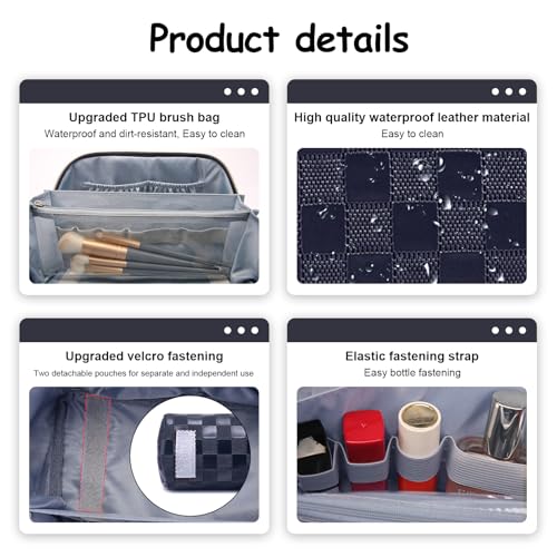 BOYATU Travel Makeup Bag Organizer: 180°Open-Flat 3 Pcs Make up Bags Set - color: 01-G-Dark Blue
