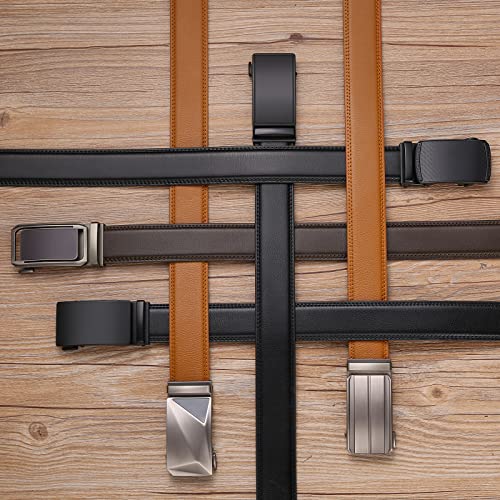 SENDEFN Men's Leather Belt Automatic Ratchet Buckle Slide Belt for Dress Casual Trim to Fit with Gift Box - color: C-coffee-9, size: 46" to 52" Waist Adjustable
