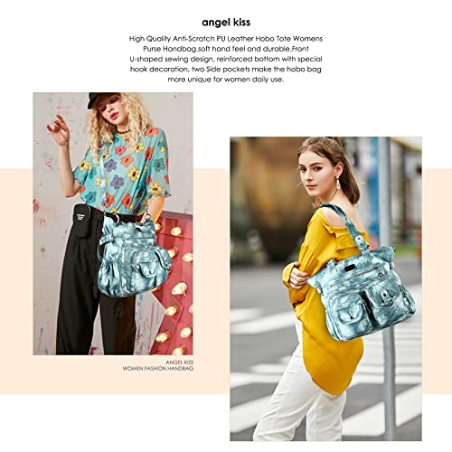 Angel Kiss Large Purses for Women Soft PU Leather Hobo Bag for Women Shoulder Bags - color: 10#blue Green