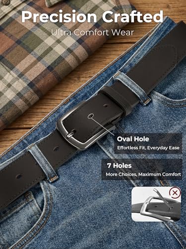 Mens Leather Belts for Jeans | Genuine Leather, Everyday Casual Dress, Classic Style, Handmade, Gift Box - color: Black 201, size: 32(Fits Waist 30"-31")