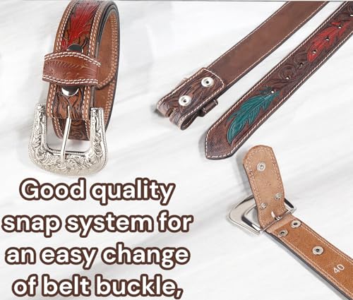F&L CLASSIC mens Western full grain Leather belt Strap w/Snaps for Interchangeable Buckles, USA, - color: Brown 61, size: 42