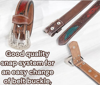 F&L CLASSIC mens Western full grain Leather belt Strap w/Snaps for Interchangeable Buckles, USA, - color: Brown 61, size: 42