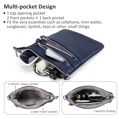 befen Small Genuine Leather Crossbody Purses for Women Trendy Travel Shoulder Handbags with Multiple Zipper Pockets - color: Navy Blue