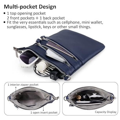 befen Small Genuine Leather Crossbody Purses for Women Trendy Travel Shoulder Handbags with Multiple Zipper Pockets - color: Navy Blue