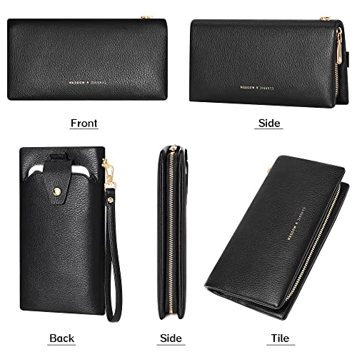 Womens Wallet RFID Large Capacity Zip Around Wallet PU Leather Credit Card Holder Clutch Wristlet Wallet Travel Purse - color: Black