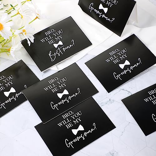 7 Sets Man Best Man Toiletry Bag Wedding Gift with Zipper, Black | Best Man Cosmetic Bags for Best Man, with Bowknot Greeting Card, PU Leather, for Proposal Party, Engagement Accessories