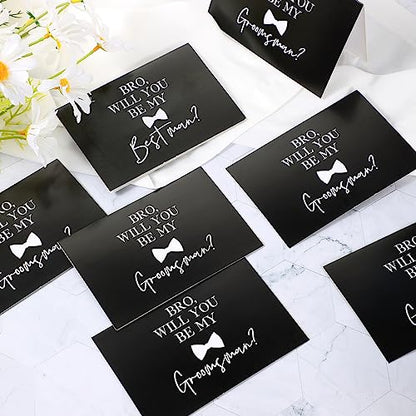 7 Sets Man Best Man Toiletry Bag Wedding Gift with Zipper, Black | Best Man Cosmetic Bags for Best Man, with Bowknot Greeting Card, PU Leather, for Proposal Party, Engagement Accessories