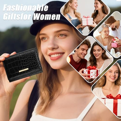 Crocodile Wallets Women Small Luxury Faux Leather Alligator Wallet | Chic RFID Blocking Womens Trifold Credit Card Holder Ladies Mini Purse, Black Croc - color: Black