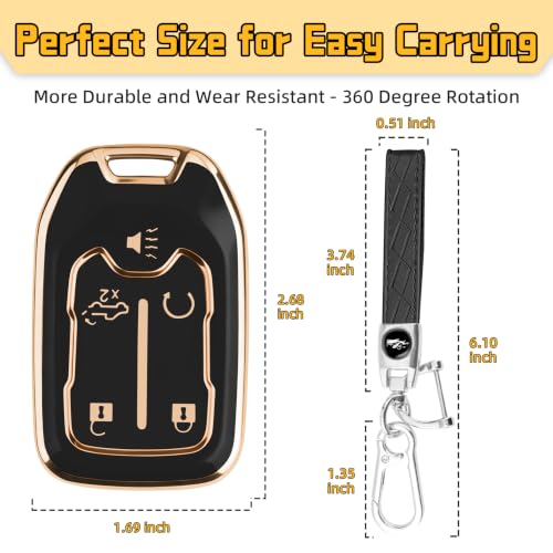 FT FUNTOR for GMC Key Fob Cover with Keychain | Compatible with 2017-2024 Chevy Silverado GMC Sierra Terrain Acadia 1500 2500HD 3500HD, 5-Button, Soft TPU Material - color: Gold/Black