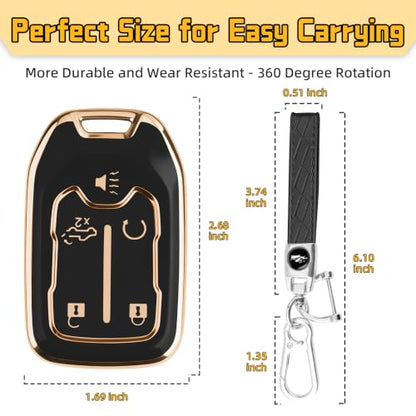 FT FUNTOR for GMC Key Fob Cover with Keychain | Compatible with 2017-2024 Chevy Silverado GMC Sierra Terrain Acadia 1500 2500HD 3500HD, 5-Button, Soft TPU Material - color: Gold/Black