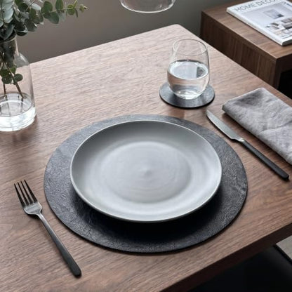 Embossed PU Leather Placemats, Waterproof Coffee Coasters, Kitchen Table Mats, Easy to Wipe Off for Dining Round Table - color: D Black, size: Set of 4