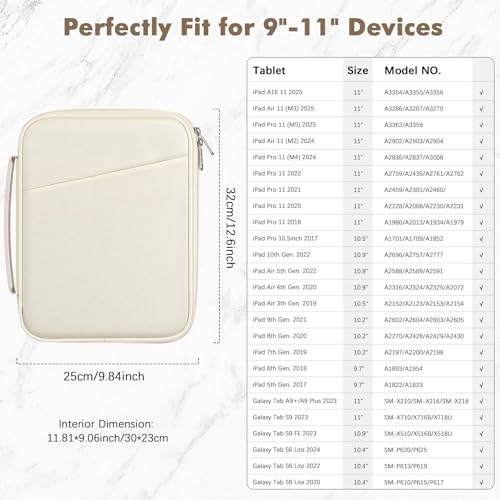 MoKo 9-11 Inch Padded Tablet Sleeve Protective Carrying Case with Handle | Fits iPad Air 11-inch M4, iPad A16, iPad Pro 11-inch M5, iPad 10th/Air 5/4th 10.9 and iPad 9/8th 10.2, Beige - color: Beige, size: 9-11 Inch