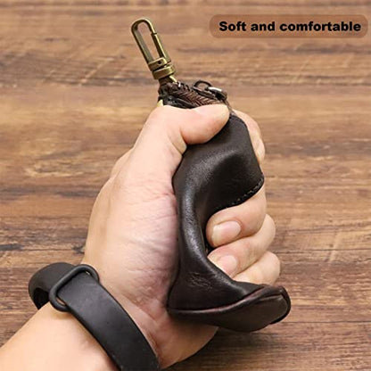 Medieval Leather Zipper Coin Pouch, Genuine Cowhide Handcrafted Coin Organizer Change Holder Keychain Coin Purse for Men & Women (Black) - color: Black