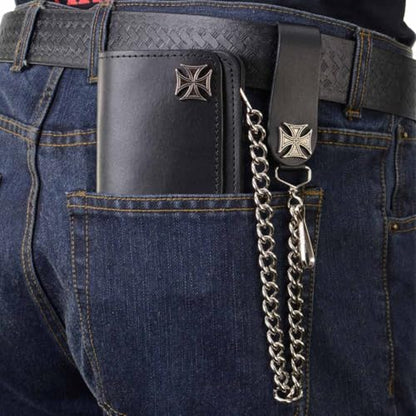 Milwaukee Leather MLW7865 Men's 7" Black Soft Premium Cowhide Leather Tri Fold Wallet w/Anti-Theft Stainless Steel Chain - color: MLW7825-BIFOLD, size: 6 Inch