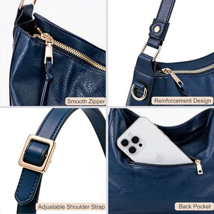 Auralith Purses for Women, 3-in-1 Hobo Crossbody Shoulder Handbags Bags | PU leather hobo purses set large capacity lightweight daily travel work - color: 2pcs-blue