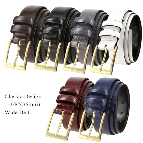 Men's Belt Classic Genuine Leather Smooth Dress Belt 1-3/8"(35mm) Wide - color: X_gold Buckle-burgundy, size: 44