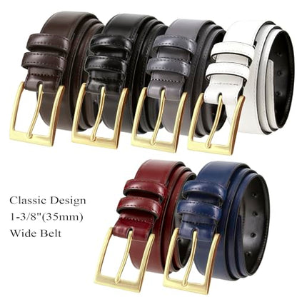 Men's Belt Classic Genuine Leather Smooth Dress Belt 1-3/8"(35mm) Wide - color: X_gold Buckle-burgundy, size: 44