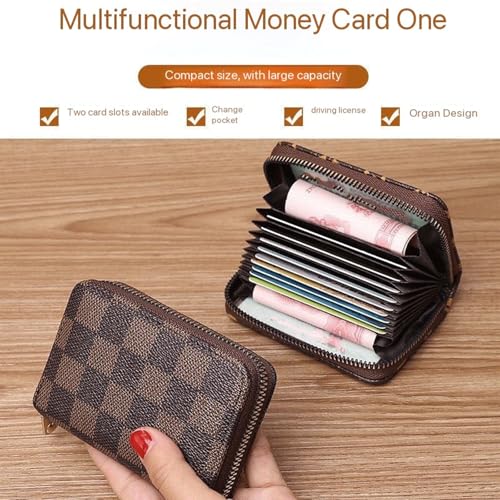 Men’s Compact Checkered Wallet – Small PU Leather Zipper Card Holder, Coin & Cash Organizer, Slim Travel Wallet (Kabao) - color: Kabao