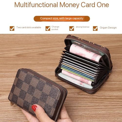 Men’s Compact Checkered Wallet – Small PU Leather Zipper Card Holder, Coin & Cash Organizer, Slim Travel Wallet (Kabao) - color: Kabao