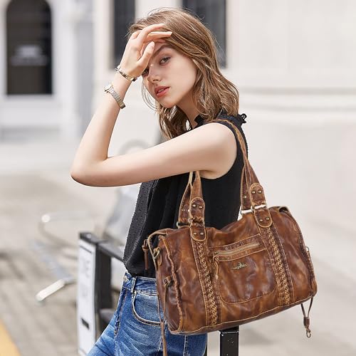 Angel Kiss Hobo Bags For Women Vegan Leather Hobo Satchel Handbags Large Tote Purses Shoulder Bag - color: Retro Brown