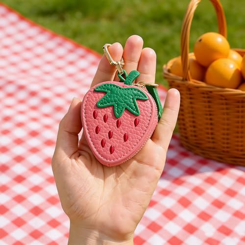 Cute Fruit Coin Purse Keychain, Mini Leather Bag Charms & Pouch Holder for Keys, Handbag, Backpack, Tote Kawaii Strawberry Lemon Charms Accessories Gift for Girls Women (WXC251204)